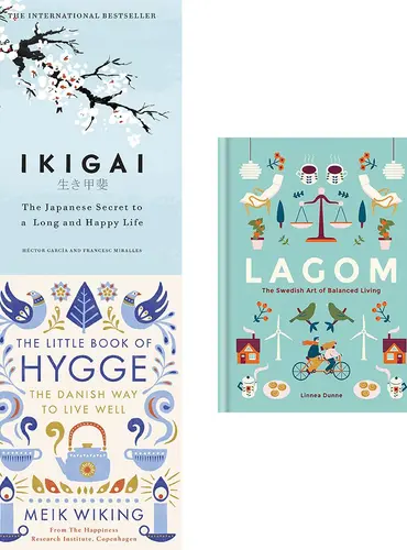 Picture of a book: Ikigai: The Japanese Secret to a Long and Happy Life, The Little Book of Lykke, Lagom: The Swedish Art of Balanced Living
